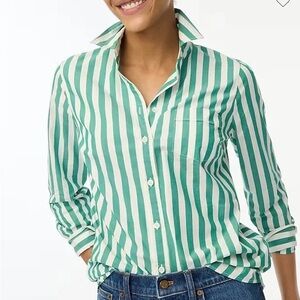 J. Crew Teal and White Striped Shirt SZ SP